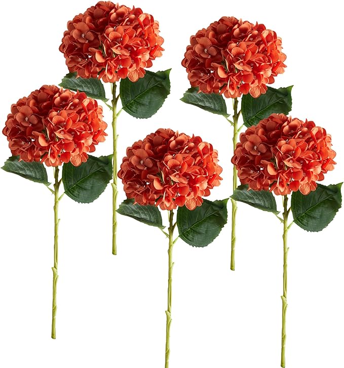 PARTY JOY 5PCS 15.4In Fall Decor Artificial Fall Flowers Bouquet Faux Hydrangea Stems for Wedding Centerpieces Fall Autumn Decorations for Home