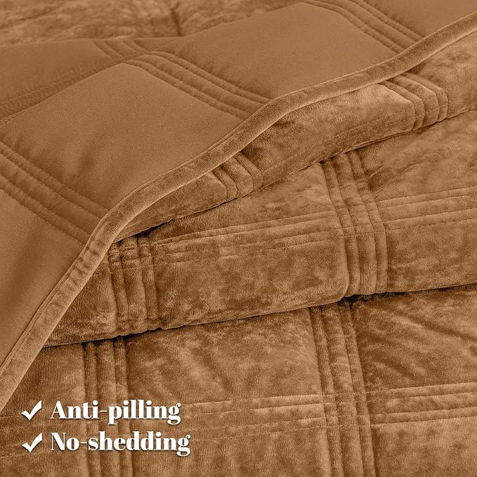 PHF Ultra Soft Velvet Quilt Set Queen Size – 3PCS Luxurious Cozy Quilted Comforter Alternative with Diamond Pattern, Warm Quilted Bedspread Coverlet, 90" x 92", Rusty Burnt Orange