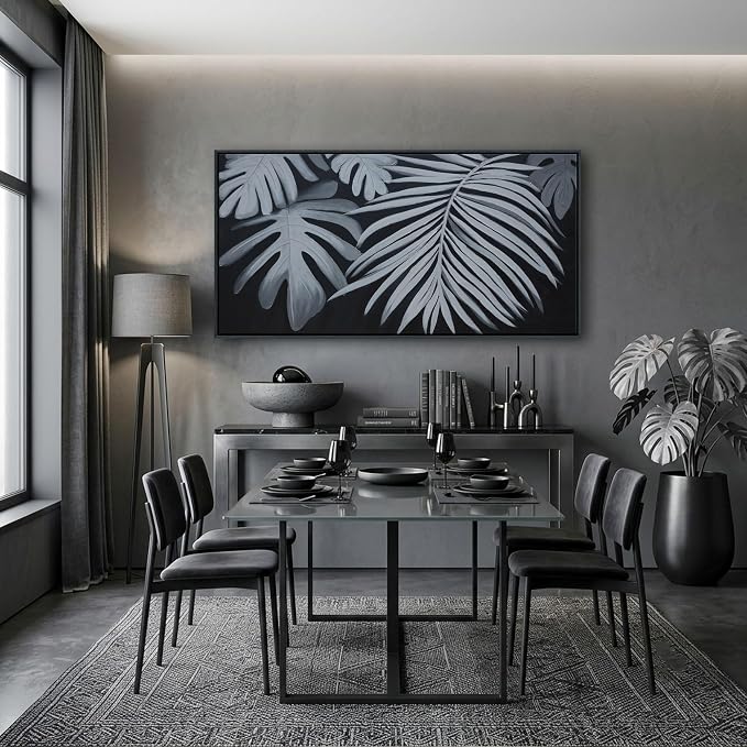 Large Black and White Botanical Wall Art - Modern Abstract Canvas Plant Pictures for Living Room, Framed Minimalist Artwork, Neutral Nature Wall Paintings for Bedroom Decor 24×48In