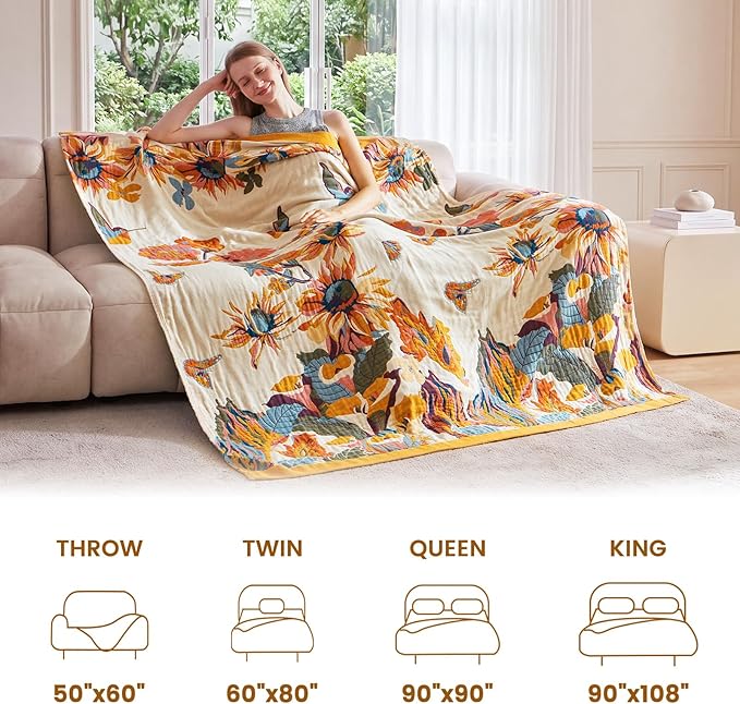 MSGKV Boho Throw Blanket for Couch and Sofa 50"x60" Cotton Throw Cover for Living Room with Floral and Butterfly, Summer Breathable&Lightweight Blanket