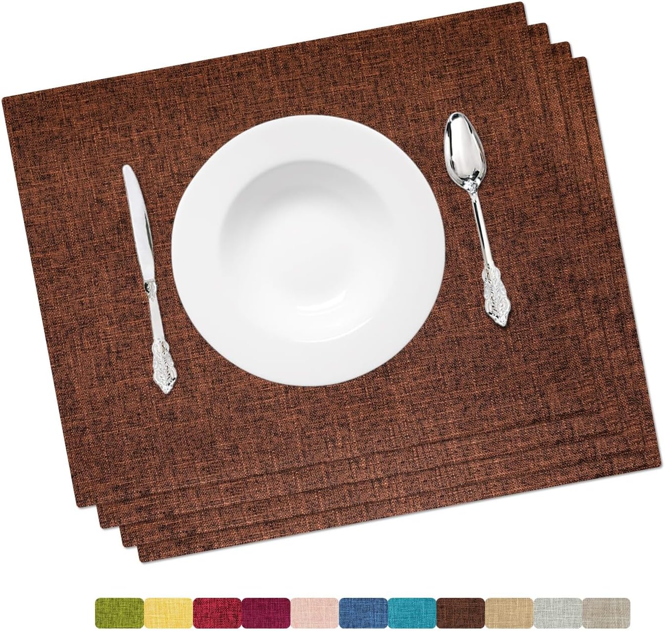 Placemat Set-Washable Place Mats for Parties, Elegant Table Mats for Kitchen Table, Set of 4 Dining Table Placemats, Heat-Resistant Cloth Placemats for Indoor and Outdoor,13x19-Brown
