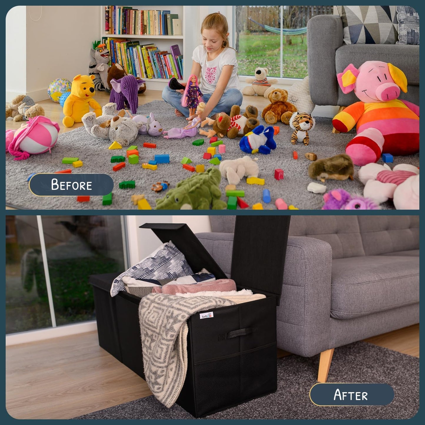 Extra Large Toy Storage Organizer with Lid - Sturdy, Collapsible Toy Chest Storage Box Design - Toys Bin with Dividers for Kids, Nursery, Bedroom, Playroom 37"x16"x14"