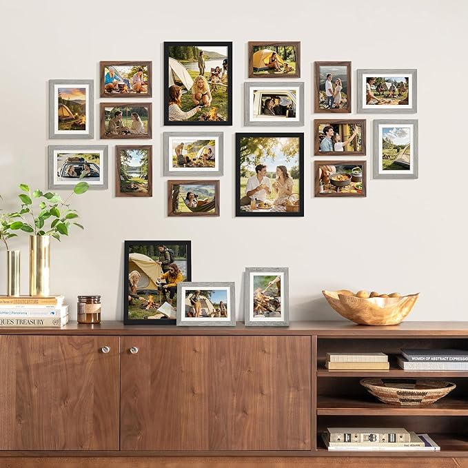 upsimples 19 Pack Picture Frames Collage Wall Decor for Mounting or Tabletop Display, Photo Gallery Frame Set for Family, Multi Sizes Including 8x10, 5x7, 4x6, Black Gray Brown