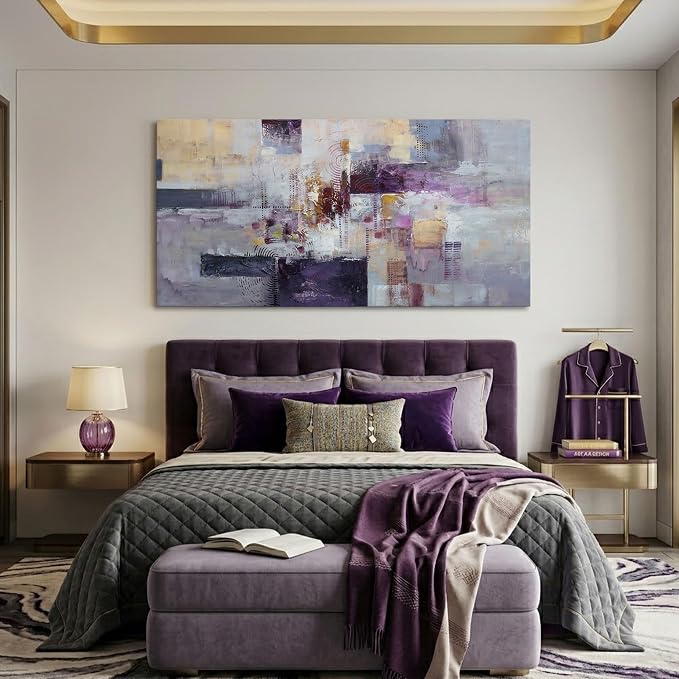 YDYSUNE Large Abstract Canvas Wall Art, Modern Wall Decor Painting Print, Purple Gold Room Decorations, Picture for Living Room, Bedroom, Office Artwork Ready to Hang Size 29×58 Inch