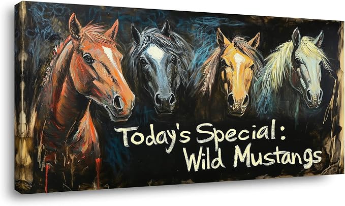 Ggaafet Rustic Horses Wall Art for Living Room Canvas Oil Painting Prints Today's Special Wild Mustangs Art Deco Retro Artwork Office Bedroom Farmhouse Dining Room Decor Large