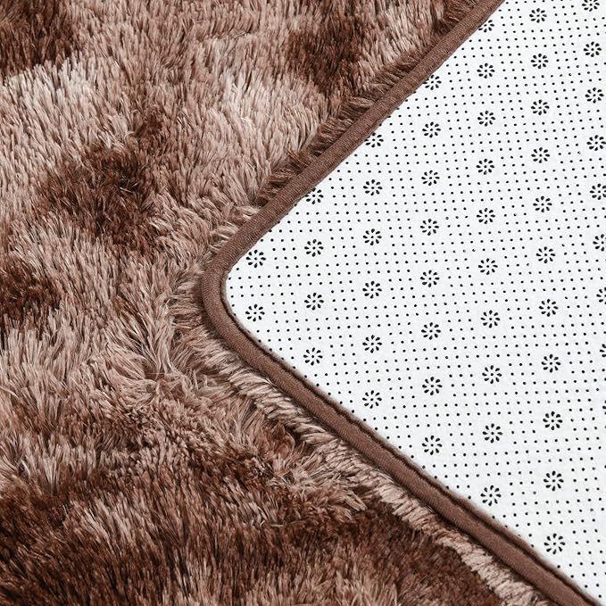 Deerhoo Shag Area Rug, 4 X 6 Tie-Dyed Plush Fuzzy Rugs for Living Room, Ultra Soft Fluffy Furry Rug for Bedroom, Indoor Carpet Nursery Rugs for Kids Room Home Decor, Coffee