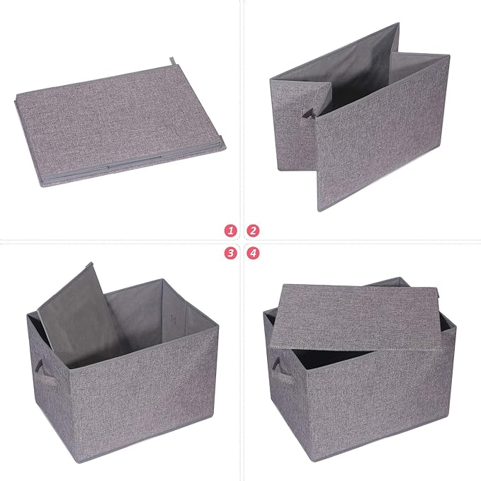 TENABORT 4 Pack Large Foldable Storage Box with Lids Fabric Storage Cube Organizer Cloth Containers Bins Baskets for Closet Clothes Clothing Bed Room