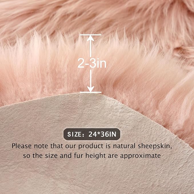 Premium Genuine Sheepskin Area Ruge - Real Wool Fur Shaggy Carpet | Fluffy Soft Natural Lambskin Rug Seat Chair Covers for Couch Sofa Bedroom Living Room(Pink,2×3 Feet Sheepskin)