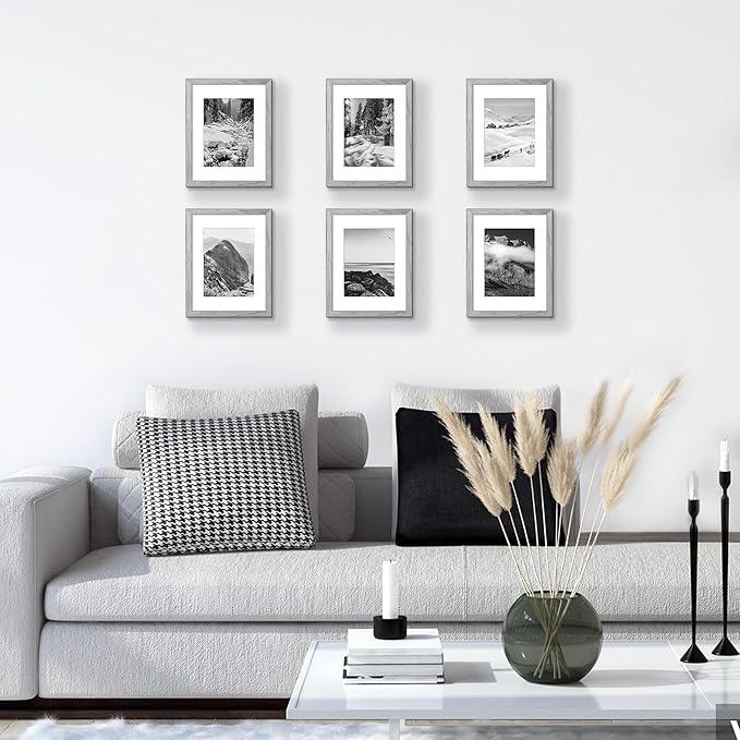 upsimples 8.5x11 Picture Frame, Display Pictures 6x8 with Mat or 8.5x11 Without Mat, Wall Hanging Photo Frame, Gray, 1 Pack