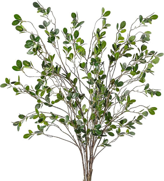 Sggvecsy 43’’ 5Pcs Artificial Ficus Branches Faux Leaf Spray Green Eucalyptus Branches Artificial Greenery Stems Fake Ficus Twig Plants for Home Office Wedding Vase Filler Shop Decoration