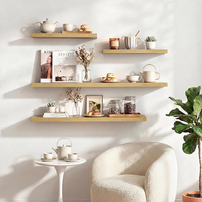 Dreamland 72 Inches Floating Shelves for Wall,9.3" Deep Long Floating Shelves Set of 1,Large Display & Storage Shelf,Wall Shelf for Bathroom Bedroom Living Room Kitchen Office,Oak