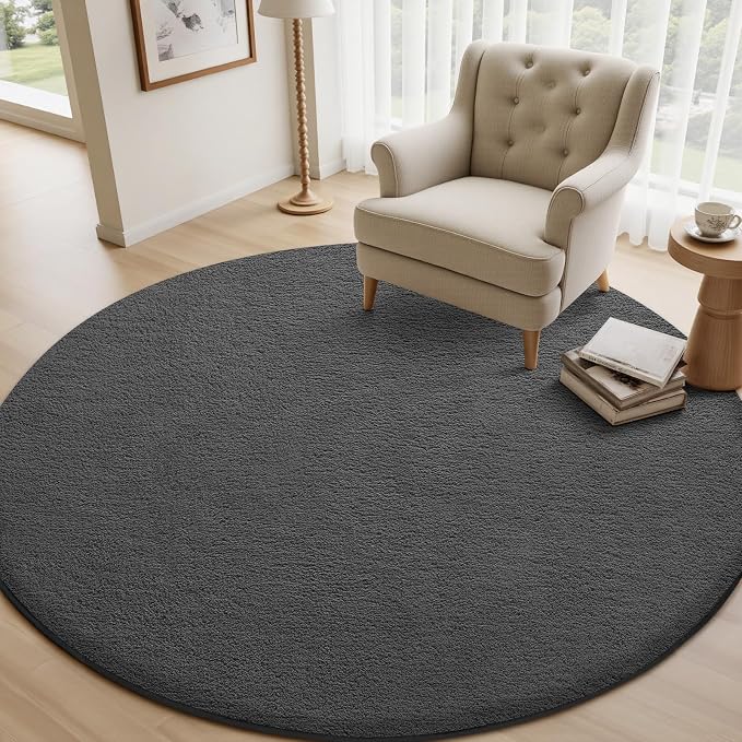 Sour Lemon 4ft Round Rugs for Bedroom, Circle Area Rugs for Living Room, Soft Fluffy Shaggy Carpet for for Living Room Playroom Kids Room Home Decor Aesthetic