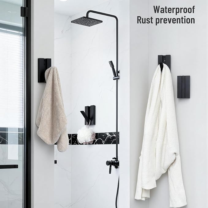 Folding Wall Hooks 4Pack: Black Modern Wooden Coat Hooks Mount for Heavy Duty Hanging Towels Backpack Bags Hats, Space Saving Minimalist Decorative Entryway Hanger for Aesthetic Homeowner