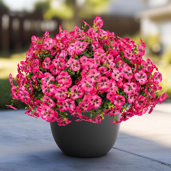 24 Pcs Artificial Fake Pansy Flowers for Outdoor,Faux Silk Plants Flowers UV Resistant Pansies Spring Flowers for Planter Front Door Porch Yard Patio Garden Window Box Home Decor(Dark Pink)