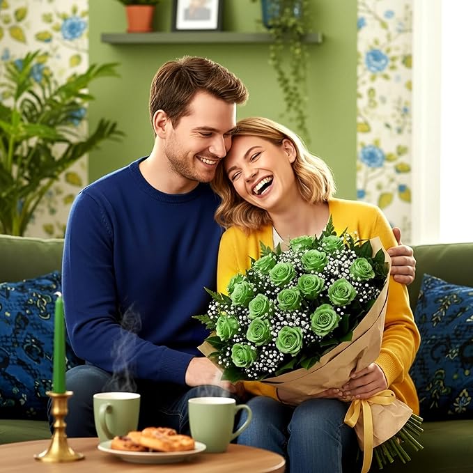 Auihiay 60PCS Green Roses Artificial Flowers, Fake Roses, Velvet Silk Green Flower, Natural-Looking Faux Blooms Ideal for Valentine's Day, St. Patrick's Day, DIY Floral Craft & Home Decoration