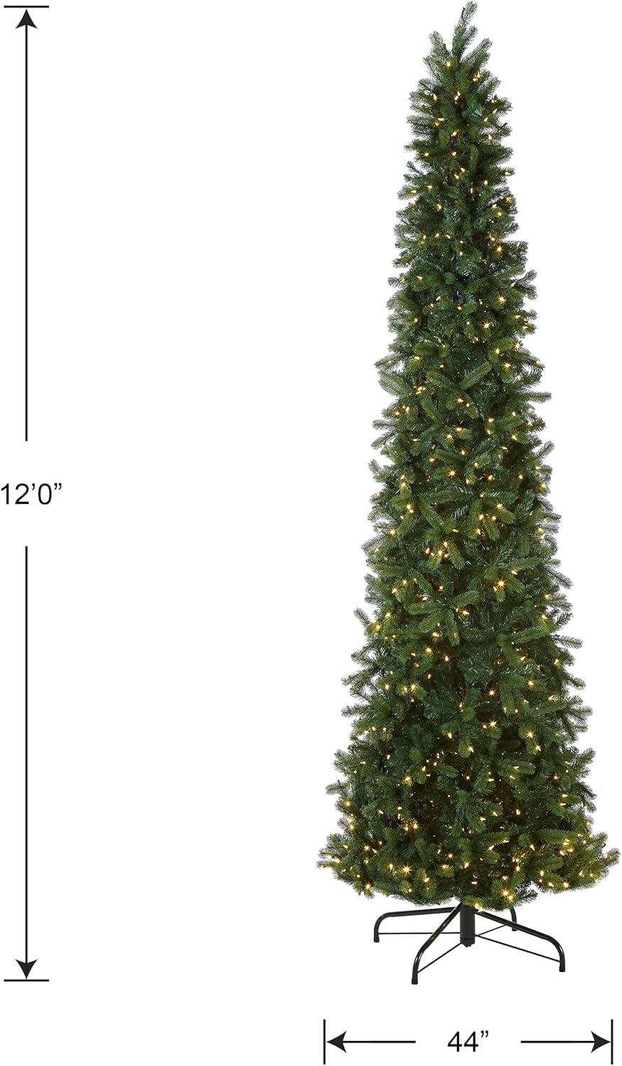 National Tree Company Pre-lit 'Feel Real' Artificial Giant Slim Downswept Christmas Tree, Green, Douglas Fir, Dual Color LED Lights, Includes PowerConnect and Stand, 12 feet