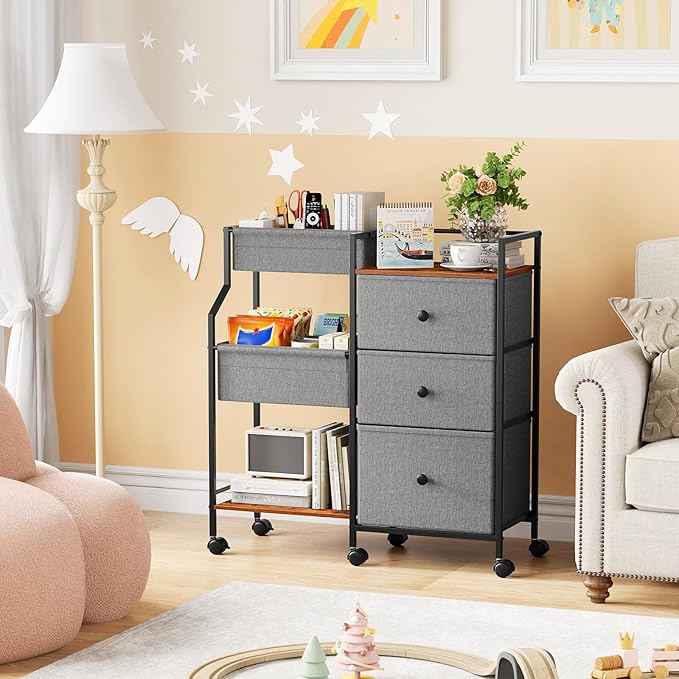 Modanais Baby Diaper Caddy Organizer Cart - 3 Tier Rolling Cart with Dividers and Drawers, Easy To Assemble, Mobile Utility Cart with Wheels for Nursery, Bedroom, Changing Table & Crib
