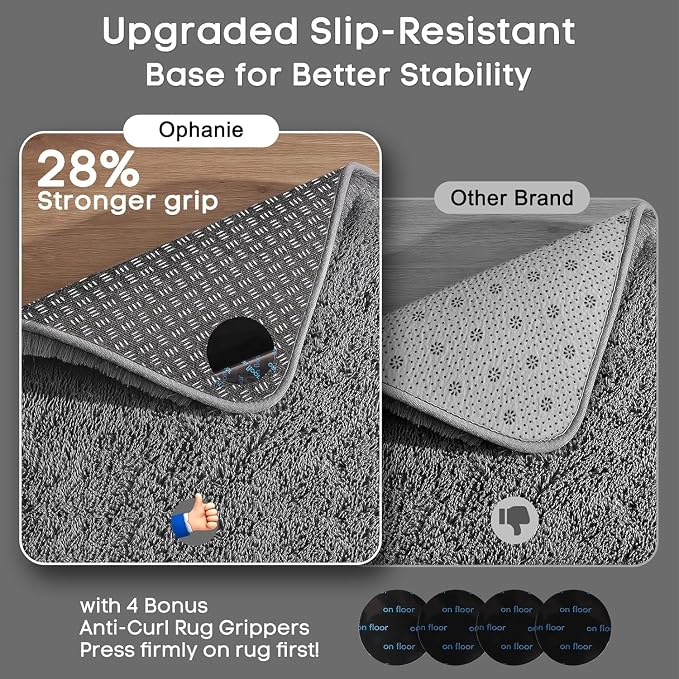 Ophanie Runner Rug for Hallway, 2x6 Washable Non-Slip Fluffy Soft Bedside Rugs 2 Pack, Bedroom Living Room Shaggy Gray Carpet for Kids Girls Boys Dorm Nursery Decor,Grey with Over 99 pcs Pile fibers