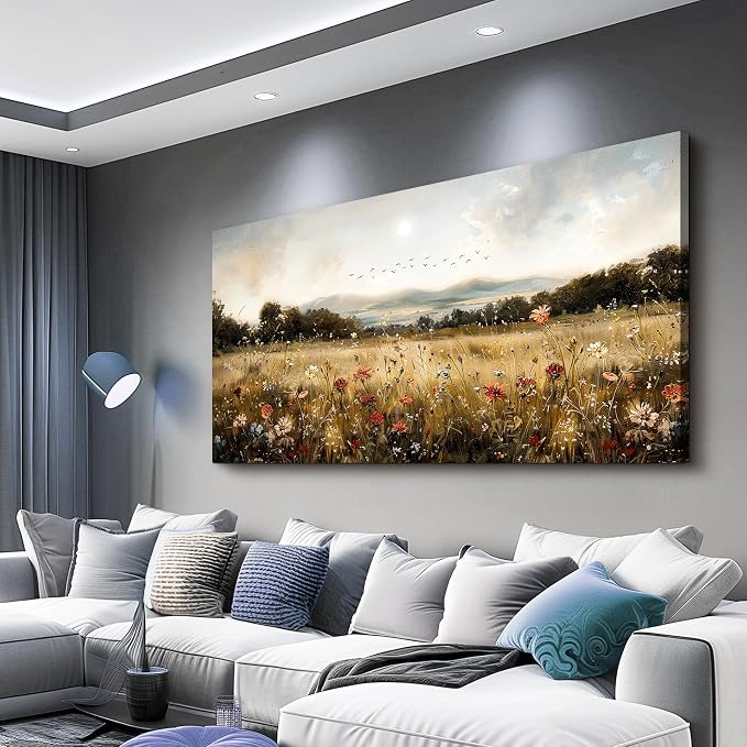 KELIYUAN Modern Canvas Print Wall Art Vintage Home Decorlawn Painting With Floral Wall Art Printsclassic Landscape Office Living Room Bedroom Wall Decor Home Decorcan Be Hung Directly 24x48 Inches