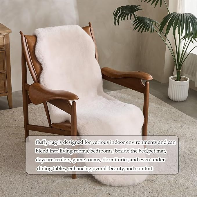 1700GSM Fuzzy Faux Sheepskin Fur Area Rug,Extra Soft Faux Fur Mat,Fluffy Shaggy Fur Rug for Bedroom Living Bedside Rug Room Decor-Ivory White, 4 x 6 ft