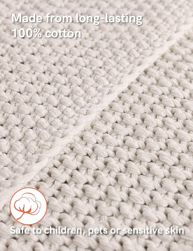 YnM Chunky Cotton Knit Throw Blanket, Cable Knit Throws for Bed Couch Sofa, Comfy & Relaxing, Decorative Piece for Farmhouse Modern Boho Rustic Scandinavian Chic Vibe, Cream White 50x60 Inches