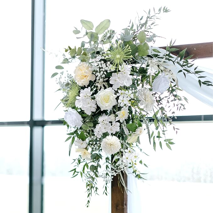 Artificial Flowers Combo Box, 35PCS Fake Flowers, Silk Flower Mix with Wire Stem, DIY Wedding Bridal Bouquet for Arrangement, Shower Party Home Décor, Ivory White Garden Mix