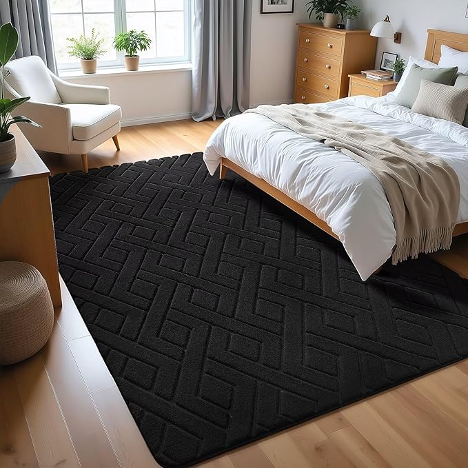 Macgace Ultra Soft Black Area Rug for Living Room, 5x7 Modern Geometric Shag Rugs with Nonslip Backing for Bedroom, Washable Fuzzy Carpet for Cozy Kids Room Nursery
