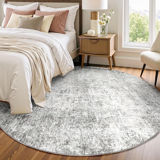 RELEANY Washable Area Rugs 8ft Non-Slip Modern Abstract Soft for Living Room Entryway Bedroom Nursery, Print Pattern, Gray White Grey