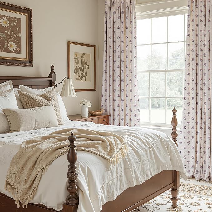 StangH Floral Curtains for Nursery Girl's Room,Classic Vintage French Country Print Pattern Thick Linen Privacy Drapes for Dining Room,W52xL84, Burgundy Red,2 Panels