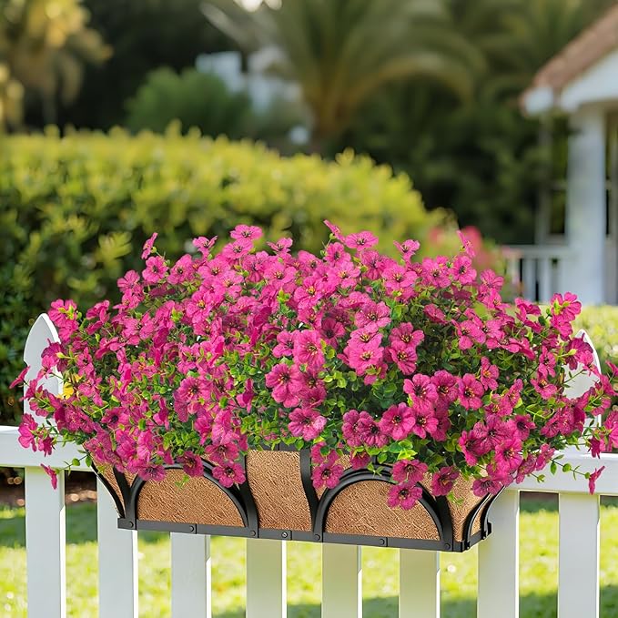 Grunyia 20 Bundles Artificial Flowers for Outdoors, UV Resistant Fake Plants Flowers Greenery Shrubs Plants for Decoration Outside Plants Hanging Planter Home Garden Decor (Rose Red)