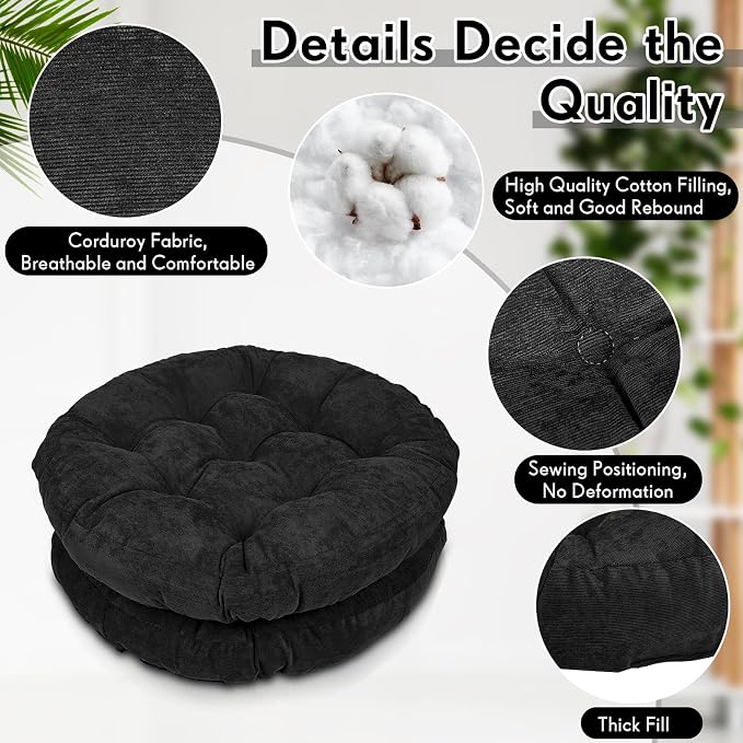 Jerify 12 Pcs Floor Pillow Cushions Large Round Square Large Meditation Floor Pillow for Classroom Adult Meditation Picnic Party Seating Learning Daycare School (Round,Black)