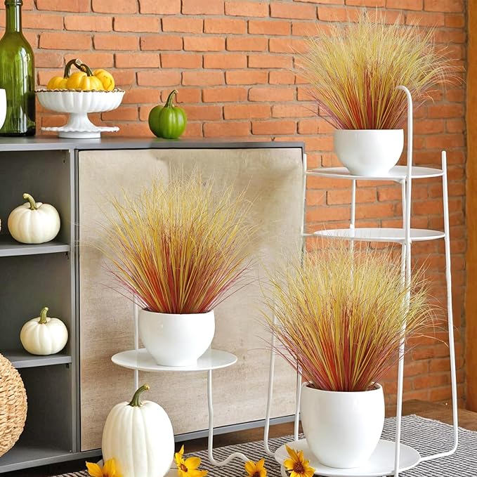 32 Bundles Artificial Fall Plants Outdoor Fake Shrubs Autumn Wheat Grass 20 Inch Fall Greenery Stems Tall Onion Grass UV Resistant Faux Bushes Plant for Garden Farmhouse Thanksgiving Fall Decor