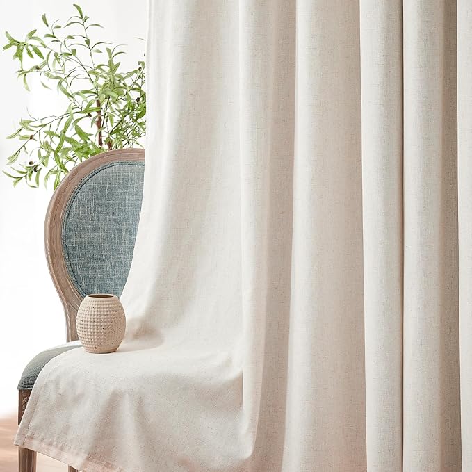 jinchan Short Blackout Curtains for Bedroom 63 Inch Length Pretty Linen Drapes Thermal Kitchen Traverse Curtains with Grommet Light-Locking Lined Basement Window Drapes Natural (50W x 63L 2 Panels)