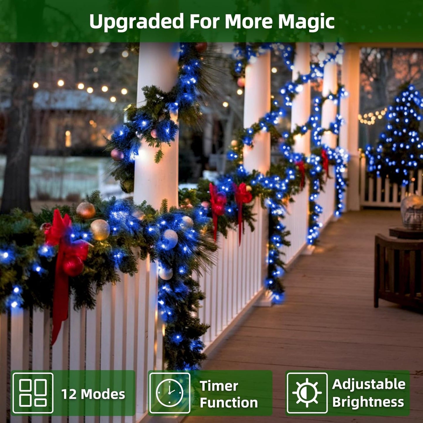 300LED Christmas Lights Outdoor Indoor Use, 12 Lighting Modes 75ft Christmas Tree Lights with Timer, Dimmable BlueLED StringLightsWaterproof for Yard Tree Wedding Party Holiday Decor Blue