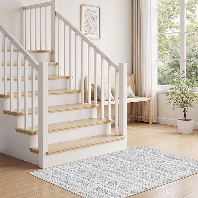 Tortania Area Rug Living Room Rugs - 2x3 Washable Soft Neutral Boho Moroccan Farmhouse Mat Indoor Floor Carpet for Bedroom Under Dining Table Home Office Decor - Ivory Gray