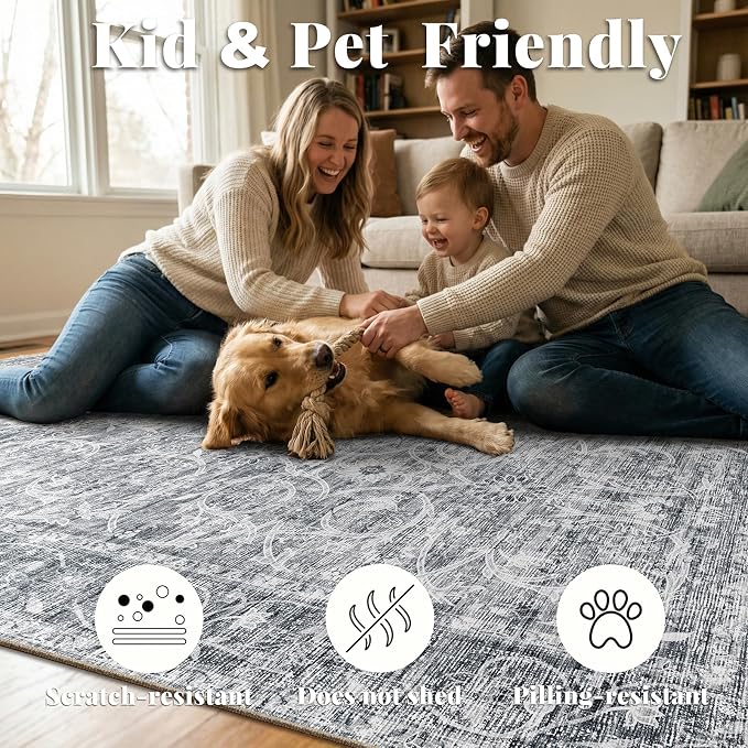 Machine Washable Hallway Runner Rug: 2'x6' Kitchen Rugs Soft Non-Slip Low Pile Vintage Boho Carpet Runners for Indoor Entryway Kitchen Bedside Bedroom Bathroom Farmhouse Decor