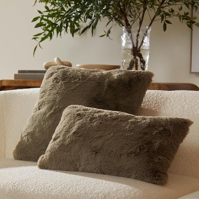 UnHide Squish - Faux Fur Pillow - Extra Soft Throw Pillow - Square Shaped Pillow, Polyester Fill - Machine Washable - Perfect for Living Room, Bedroom, or Guest Room - 20” x 20” - Taupe Ducky