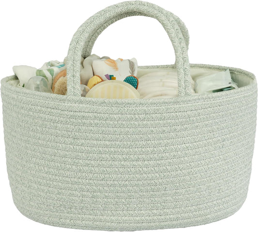 Diaper Caddy Organizer Cotton Rope Baby Basket Nursery Storage and Portable Tote Bag for Car Ideal Baby Shower Gifts and Registry Must-Have for Newborn Essentials Large light green