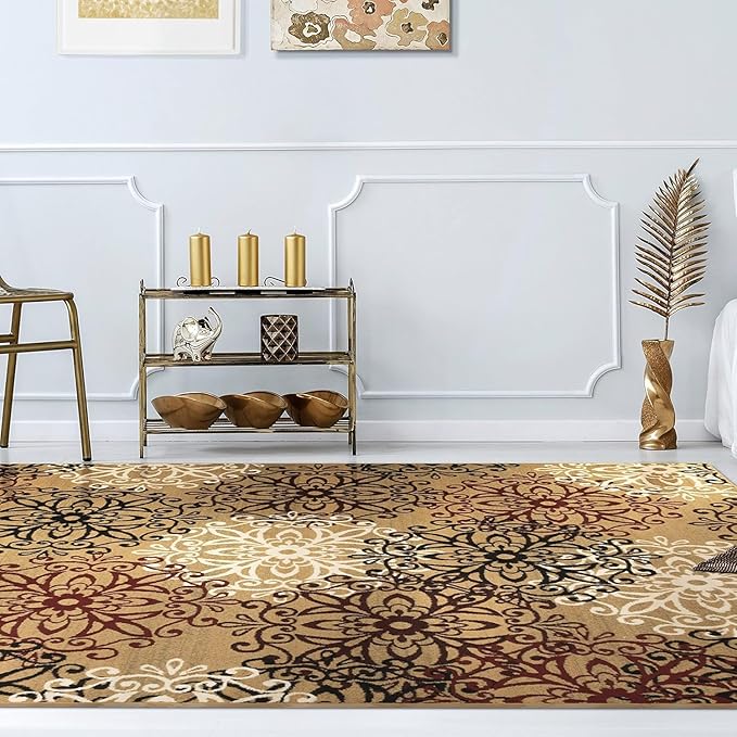 Superior Indoor Area Rug, Jute Backing, Plush Rugs for Entry, Office, Living, Dining, Kitchen, Hardwood Floors, Vintage Aesthetic, Boho Home Decor, Leigh Collection, 4' x 6', Gold