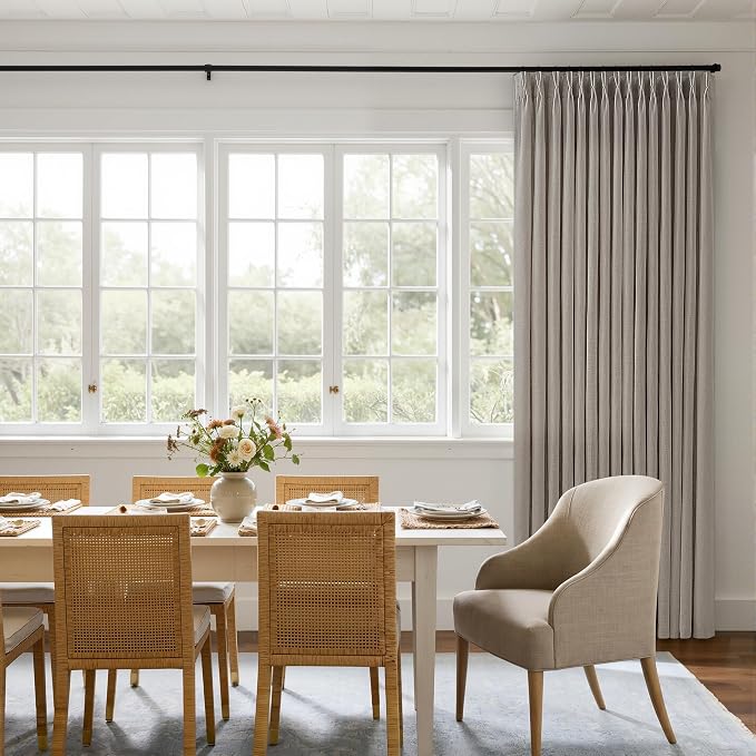 Pinch Pleated Linen 96 Inch Curtains 50 Inch Width for Living Room Divider Light Filtering Thick Taupe Linen Extra Wide Patio Curtains for Sliding Door Balcony Floor to Ceiling Window 1 Panel