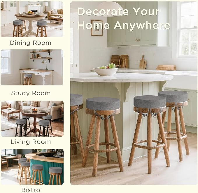 Bar Stool Cushions Round 3" Thick Round Seat Cushions for Chairs 2 Pack Non Slip Bistro Chair Pads with Machine Washable Cover (12 Inch, Light Grey)