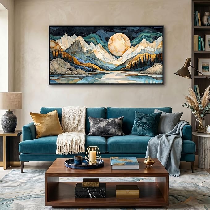 Framed Canvas Wall Art - 20x40 Inchs Abstract Painting Decor, Textured Mountain Pictures as Gifts for Friends, Modern Art Prints for Bedroom Living Room Bathroom Home Decoration