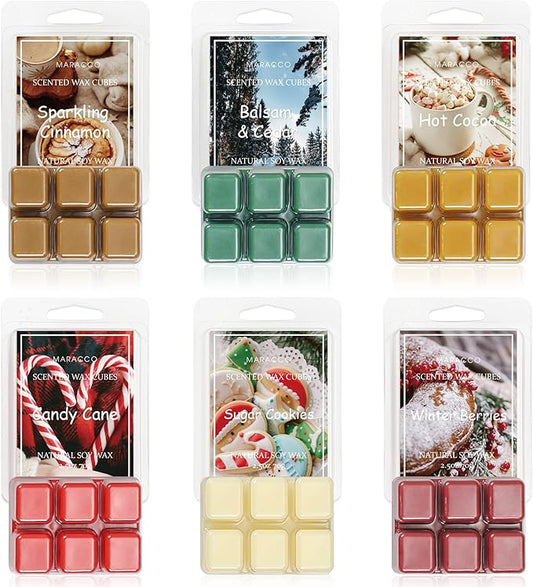 Maracco Christmas Scented Wax Melts, Soy Wax Cubes for Wax Warmer, Wax Melts Wax Cubes Xmas Winter, 6 x2.5oz