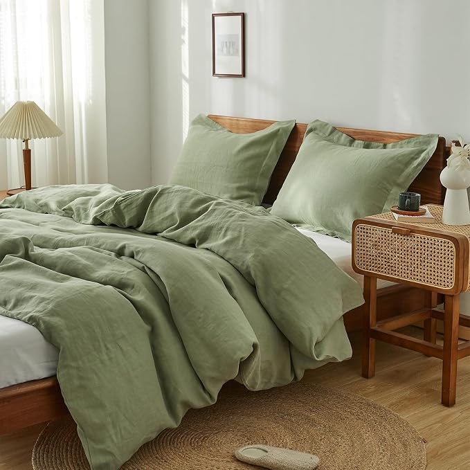 100% French Linen Pillow Shams Basic Style - Pack of 2 - Washed Solid Color Natural Flax Soft Breathable - Sage Green, 20'' x 26''