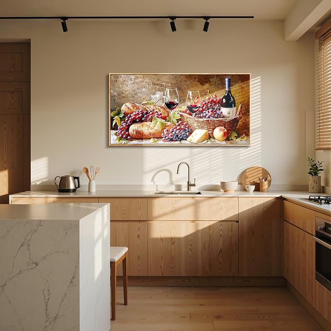 imjiayu Large Framed Wall Art, Kitchen Wall Art, Rustic Wall Decor, Vintage Food Wine Painting Prints, Fruit Harvest Pictures for Living Room Dining Room Pub Home Bar Farmhouse Decorations 20"x40"