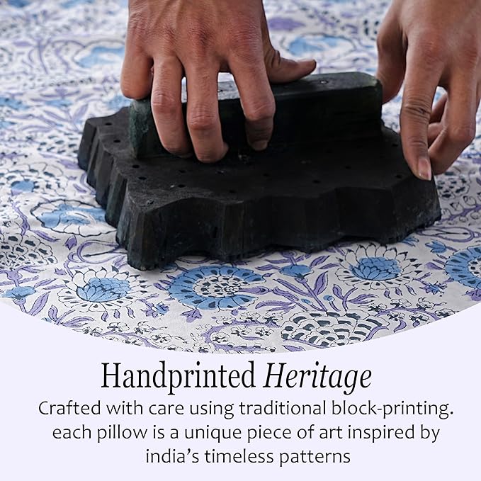 CPC Indigo Blue Ruffle Throw Pillow Covers for Couch, 24x24 Inch Cotton Stripe Ruffle Couch Pillows for Living Room, Hidden 20 Inch Zipper Boho Pillow Case or Cute Outdoor Pillows