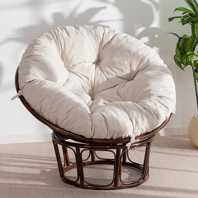 HIGOGOGO Papasan Chair Cushion with Chenille Cover (Without Chair), Soft Supportive Cushion, Beige, 48 x 48 Inch