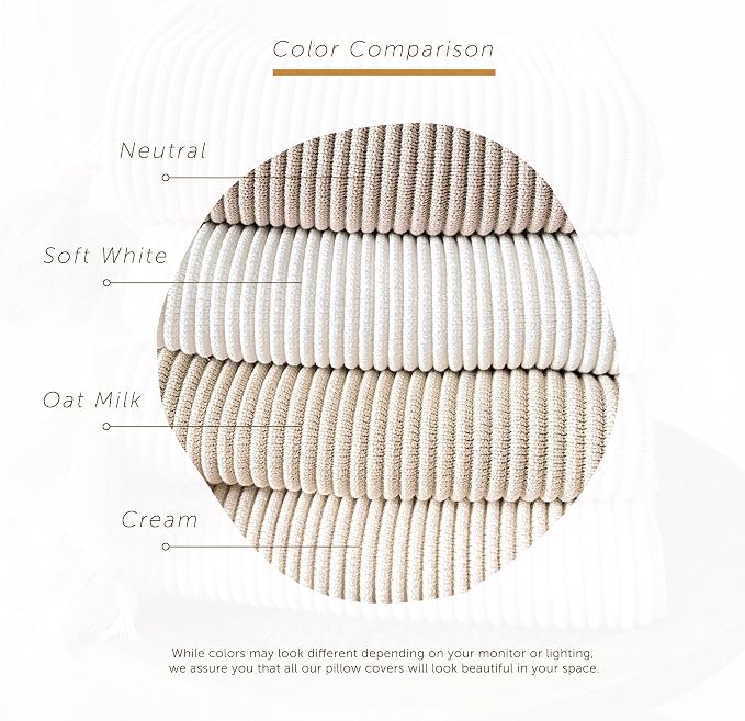 Lumi Lving Cozy Soft Cotton Throw Pillow Cover with Ribbed Knit Texture and Tassel Corners adds Light and Calm to Your Space (20x20, Oat Milk)