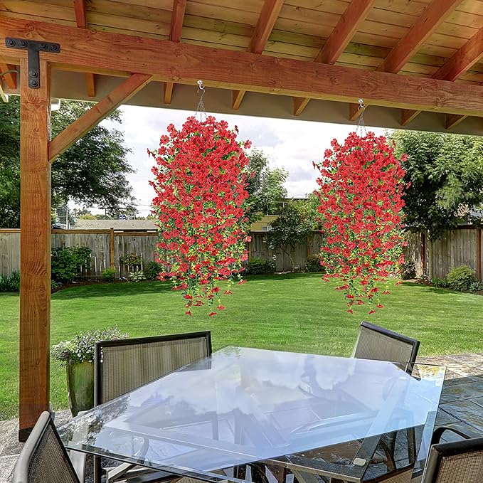 Fake Artificial Hanging Flowers for Outdoors Decoration, 2 PCS Faux UV Resistant Artificial Outdoor Flowers, Fake Plants Look Real Daisy No Fade Spring Decor for Porch Home Patio Balcony and Yard