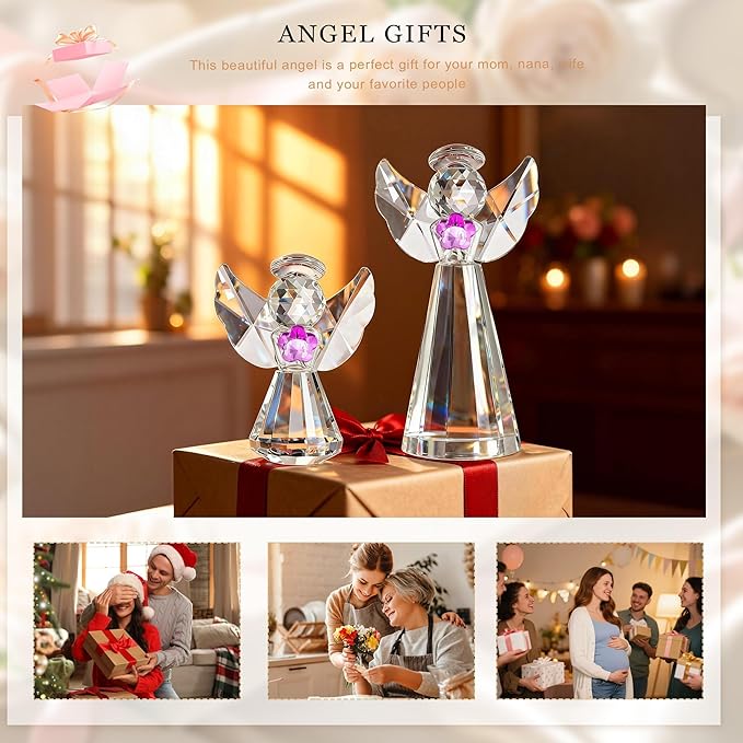 HDCRYSTALGIFTS Set 2 Crystal Angel Figurines Collectibles Gift for Women/Mom Art Glass Christmas Guardian Angel Statues Ornament